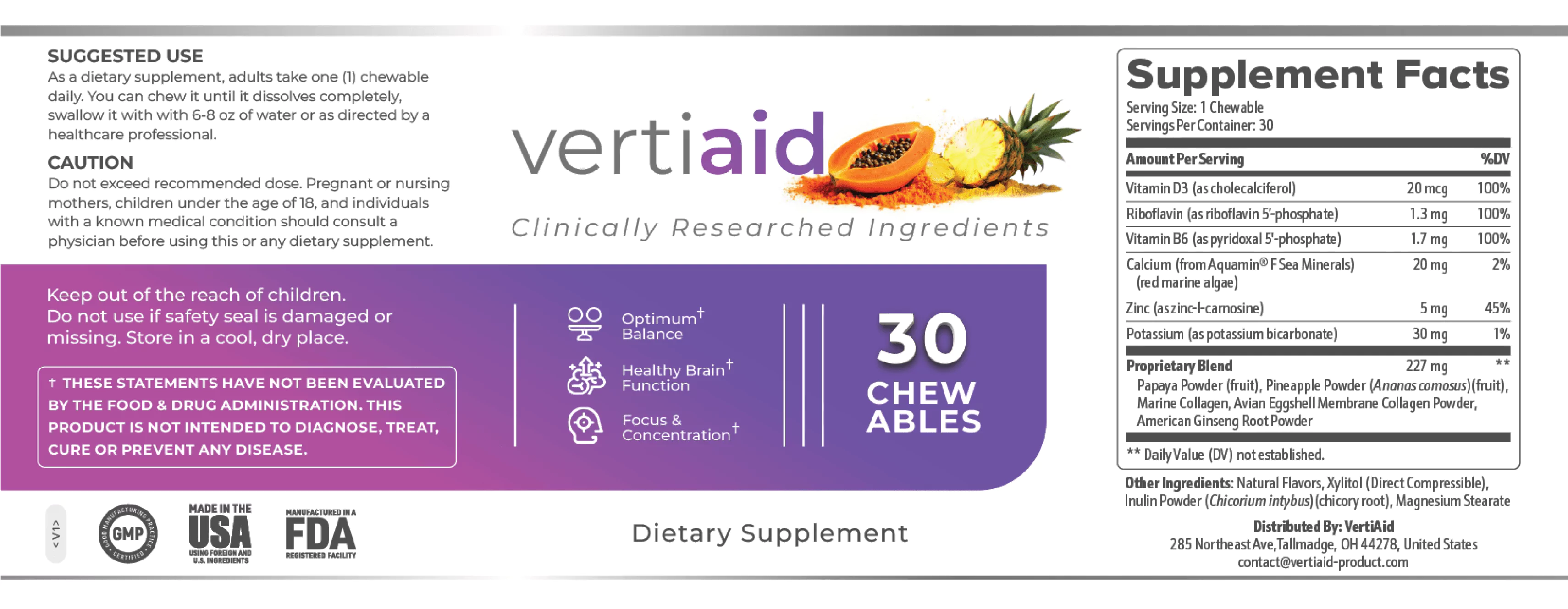 vertiaid- ingredients